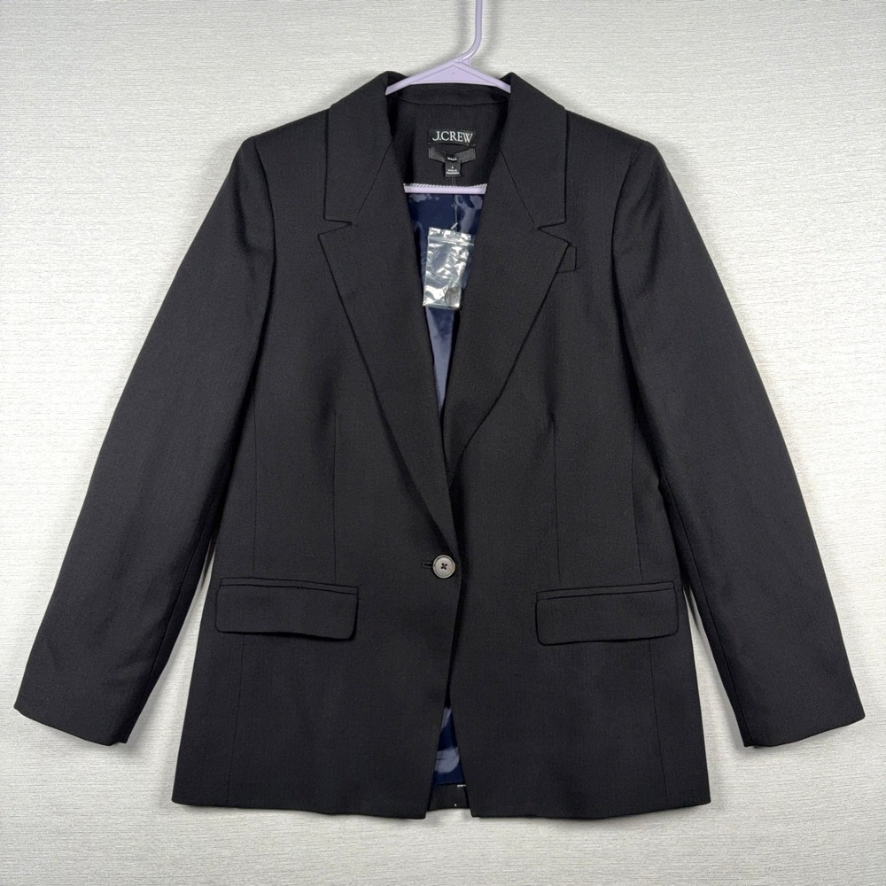 J Crew Willa Blazer Womens Size 4 Black Polyester Wool Elastane Blend